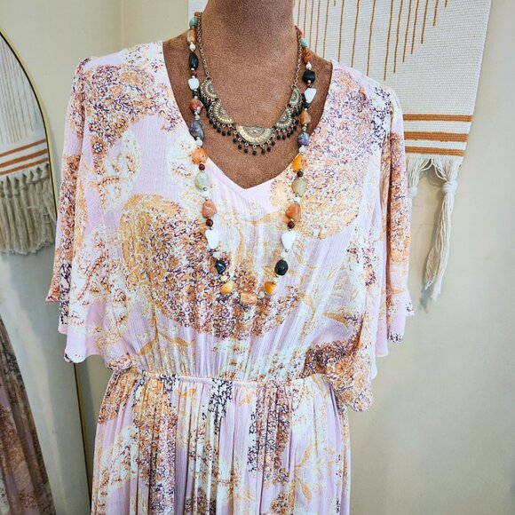 Gigio USA Mauve Paisley Print Dress Flutter Sleeves | Boho & Fairycore | Size S - Picture 4 of 16